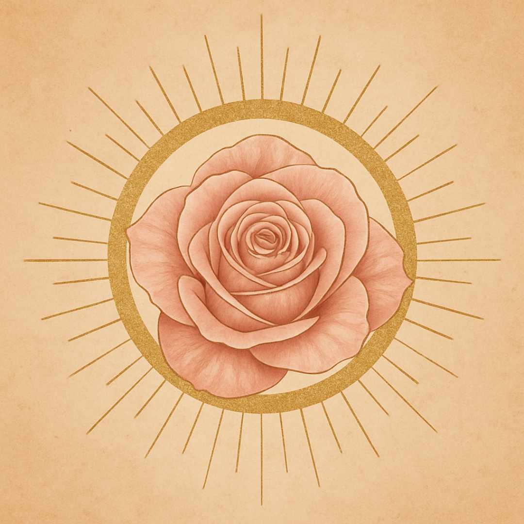 Golden Halo Around Pink Rose Frequency of Records as a Remembrance Gateway